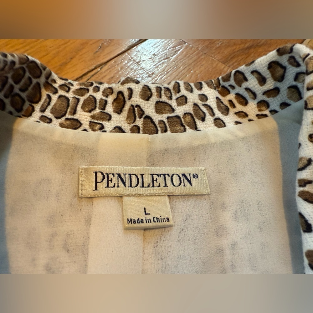 Pendleton Animal Cat Print Linen Blend Coat Blazer Jacket Brown/White Women Sz L - Picture 7 of 16
